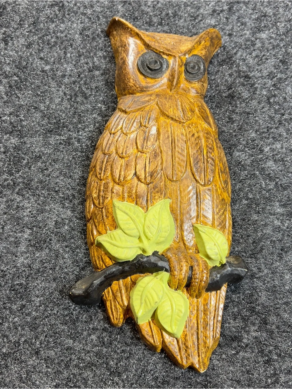 Vintage 1981 Hand Painted Owl Wall Plaques Pair Rustic Woodland Decor